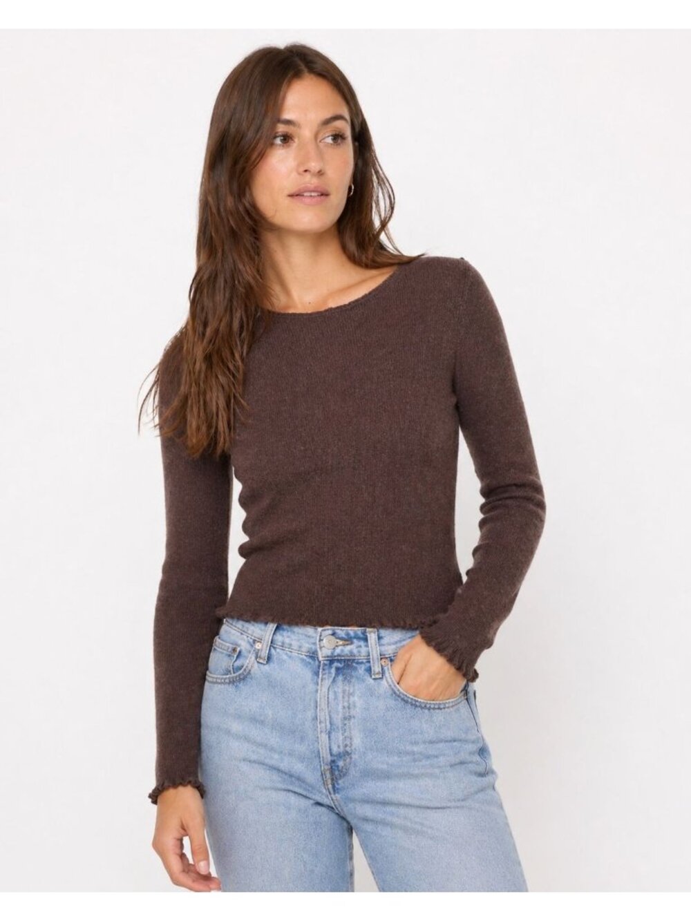 Naked Cashmere 100% Cashmere Brown Ribbbed Sweater Size Medium Minimalist Luxury